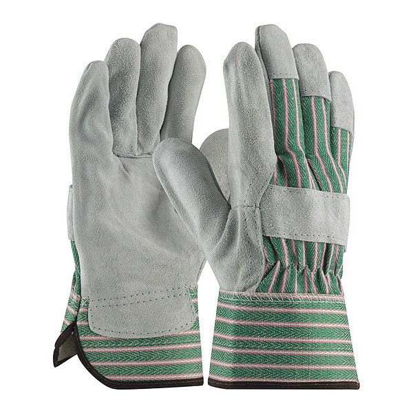 Pip Leather Palm Gloves, Cowhide, Safety Cuff, Wing Thumb, Full Finger, Green, L, 12 PK - 83-6563/L