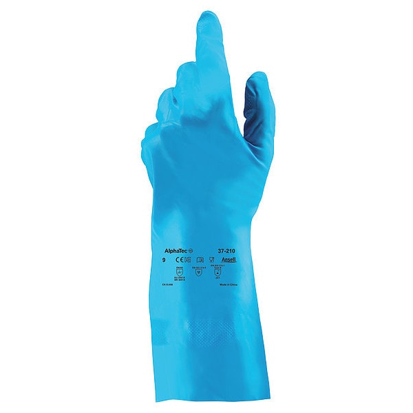 Ansell Chemical Resistant Gloves, Nitrile, 12 3/4 in L, 8.00 mil, Blue, 9, 1 PR - 37-210
