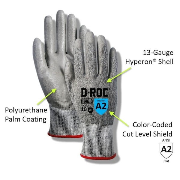 Magid Coated Gloves, Polyurethane, 6 Abrasion Level, Salt & Pepper, 1 PR - GPD510-7