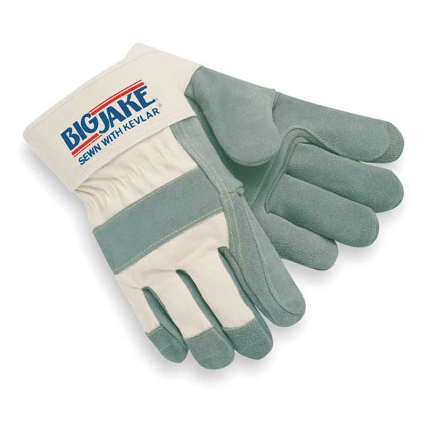 Mcr Safety Leather Gloves, Cowhide, Safety Cuff, Wing Thumb, Full Finger, Gray, XL, 1 PR - 1711