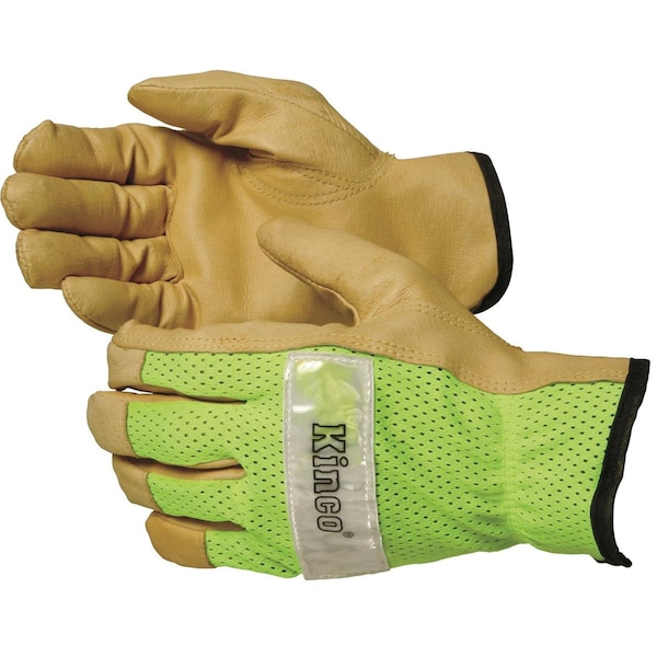 Kinco Kinco Enhanced Visibiliy Pigskin Leather Gloves with Hi-Vis Mesh Back - 908-M