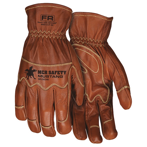 Mcr Safety Leather Gloves, Goatskin, Shirred Slip-On, Brown / Brown, 1 PR - MU3624KXL