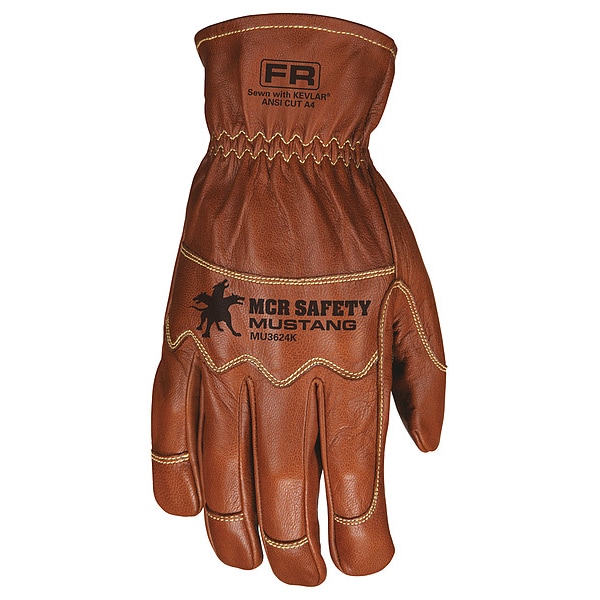 Mcr Safety Leather Gloves, Goatskin, Shirred Slip-On, Brown / Brown, 1 PR - MU3624KXL