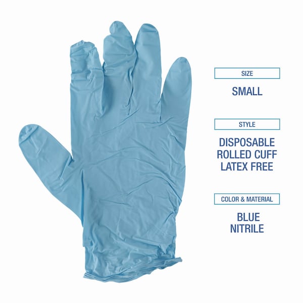 Boardwalk Disposable Gloves, 5 mil Palm, Nitrile, Powder-Free, S, 100 PK, Blue - 382SBXA