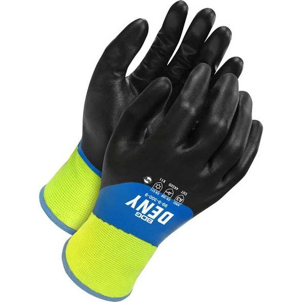 Bdg Lined Full Nitrile Coated Glove, Foam, 3/4 Dip, Not Rated Abrasion Level, Black/Blue/Yellow, XL - 99-9-300-10