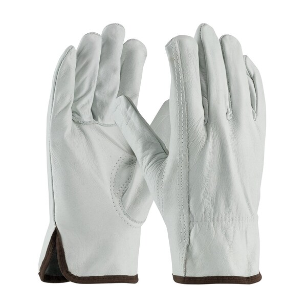 Pip Leather Drivers Gloves, Cowhide, Shirred Slip-On, Keystone Thumb, Gunn Cut, Gray, L 12 PK - 68-165/L