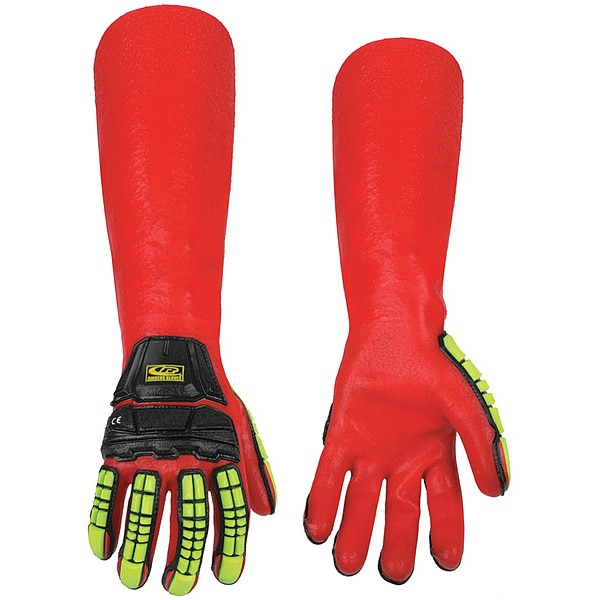 Ansell R-Chem Chemical, Impact Glove, Long Cuff, 45cm, M/L, PVC, 16 in L, Red, M/L, 1 PR - 075-10