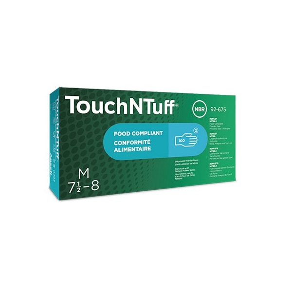 Ansell TouchNTuff 92-675, Disposable Gloves, 4.3 mil Palm, Nitrile, Powder-Free, XL, Blue - 565719