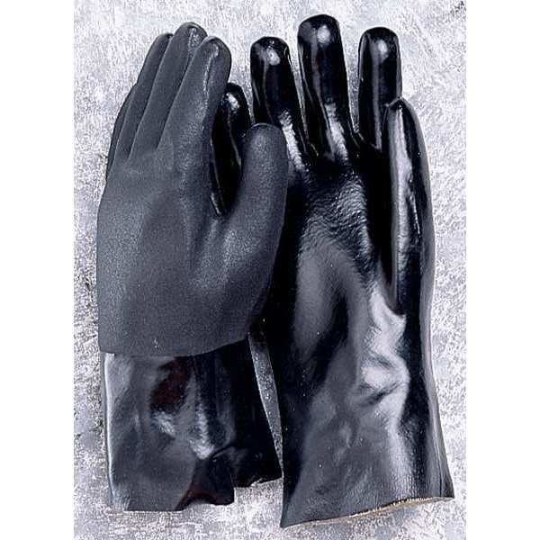 Showa Chemical Resistant Gloves, PVC, 10 in L, 16 mil, Black, L, 1 PR - 7710