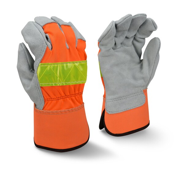 Radians Leather Glove, Leather, Gray/Hi-Vis Orange, XL, 1 PR - RWG3200HVXL