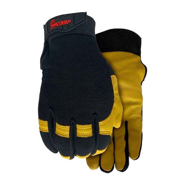 Watson Gloves Leather Palm Gloves, Spandex ®, Goatskin, Black/Tan, M, 1 PR - 012-M