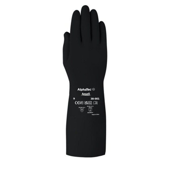 Ansell AlphaTec 38-001 Chemical Resistant Gloves, Butyl, 14 in L, 14 mil, Black, 11, 1 PR - 38001