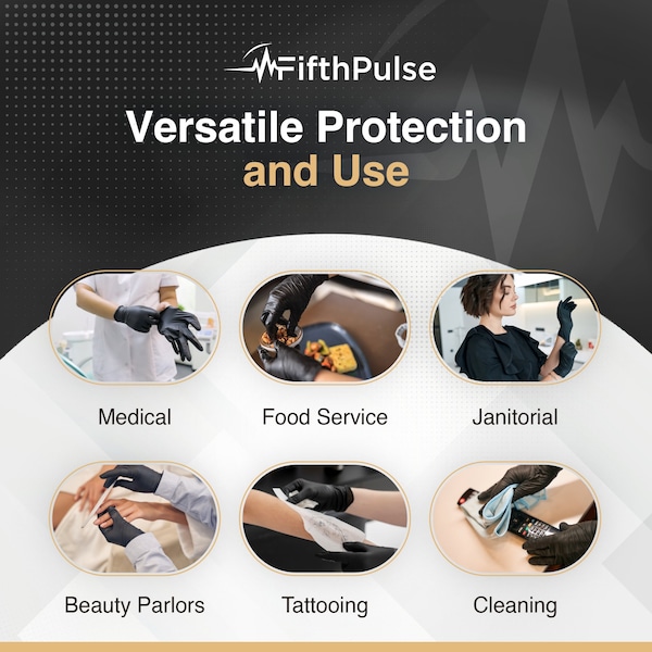 Fifthpulse Disposable Gloves, 6 mil Palm, Nitrile, Powder-Free, Medium, 200 PK, Black - FMN100711