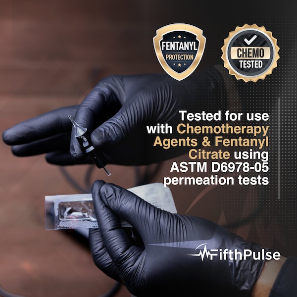 Fifthpulse Disposable Gloves, 6 mil Palm, Nitrile, Powder-Free, Medium, 200 PK, Black - FMN100711