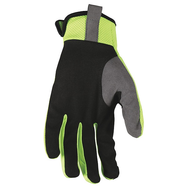Mcr Safety 953 Mechanics Gloves, Synthetic Leather Palm, SpandexÂ® Back, L, Black/Gray/High-Visibility Lime - 953L
