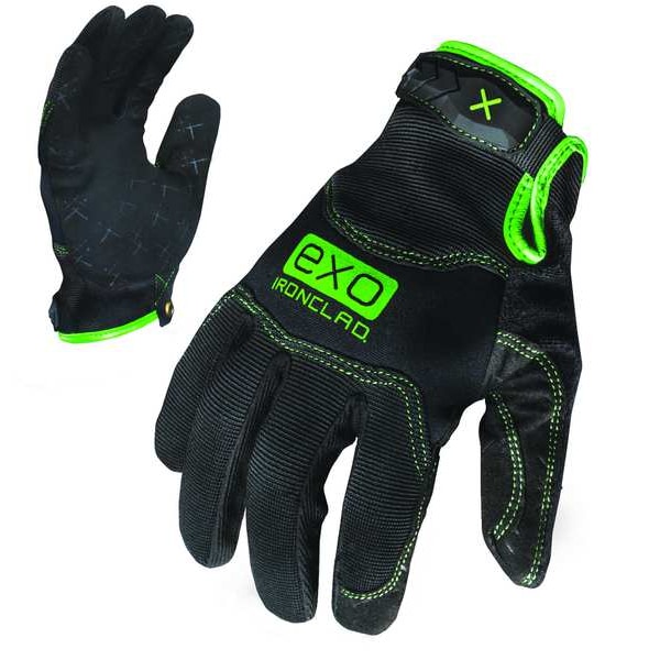 Ironclad Performance Wear EXO Mechanics Gloves, Synthetic Leather Palm, Polyester Back, XL, Black/Green - EXO2-MPG-05-XL