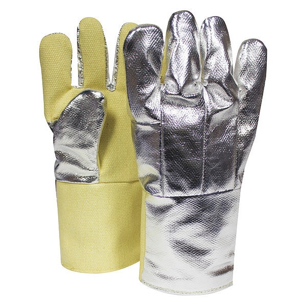 National Safety Apparel Aluminized Gloves, Thermobest(TM), 600  Degrees F Max Temp., Gauntlet Cuff Silver/Yellow, Universal - G64TCSR0114