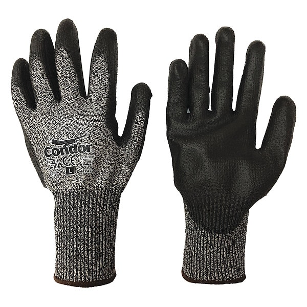 Condor Cut-Resistant Coated Gloves, Palm Dipped, Polyurethane, A4 Cut Level, Black, Large (Size 9), 1 Pair - 21AH70