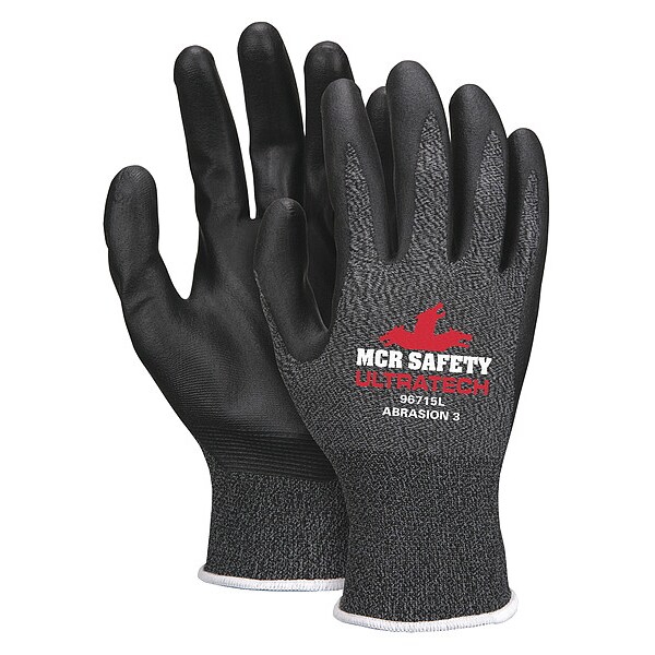 Mcr Safety Knit Gloves, Nylon, Sandy Palm, Knit, Black/Gray/White, 12 PK - 96715L