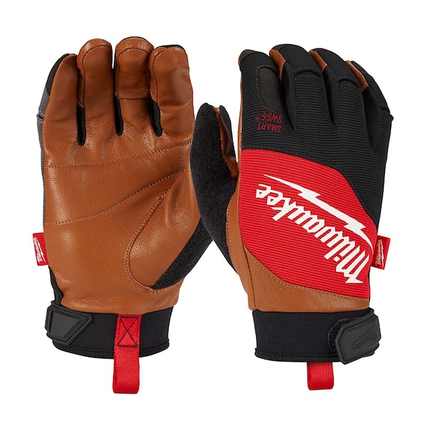 Milwaukee Tool Performance Work Gloves, Goatskin Palm, Polyester Back, 2XL, Black/Brown/Red - 48-73-0024