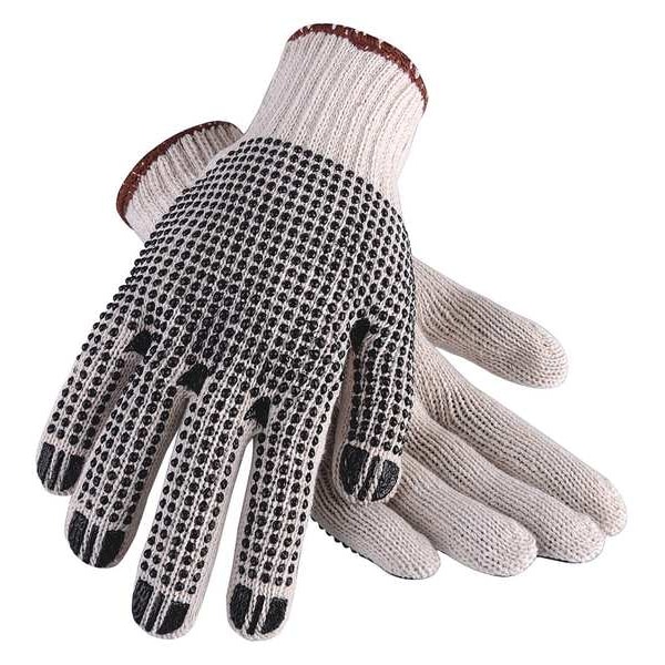 Condor Knit Gloves, Cotton/Polyester, Dotted Palm, Knit, Beige/Black, 1 PR - 3ZL55