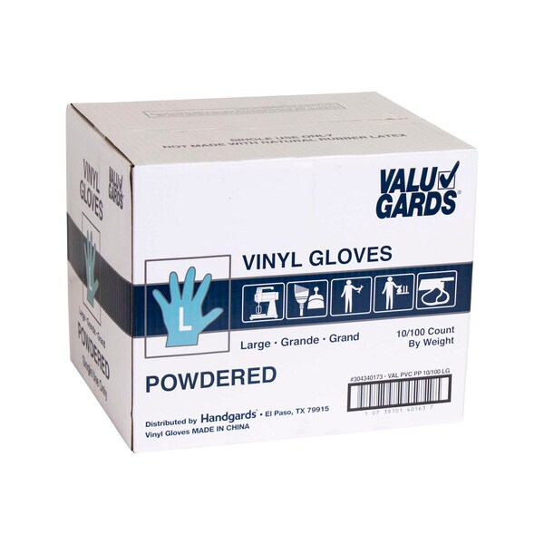 Valugards Valugards P, Disposable Gloves, Vinyl, Powdered, L, 1000 PK, Clear - 304340173