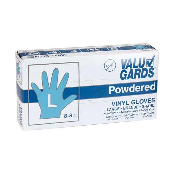 Valugards Valugards P, Disposable Gloves, Vinyl, Powdered, L, 1000 PK, Clear - 304340173