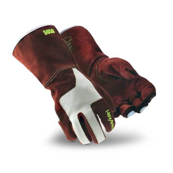 Hexarmor HeatArmor Leather Gloves, 140  Degrees C Max Temp., Extended Gauntlet Cuff Brown, M, 1 PR - 5050-M (8)