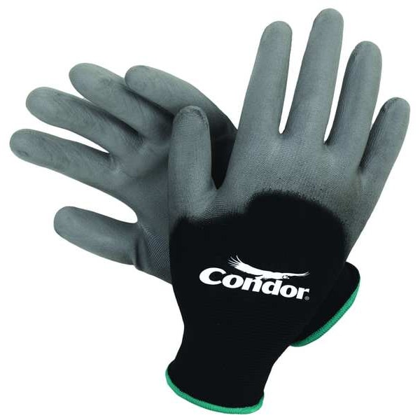 Condor Coated Gloves, Polyurethane, Smooth, 3/4 Dip, 1 Abrasion Level, Gray, XL (10) 1 PR - 2UUG8