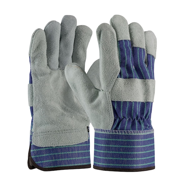 Pip Leather Palm Gloves, Cowhide, Safety Cuff, Wing Thumb, Full Finger, Blue, M, 12 PK - 82-7563/M