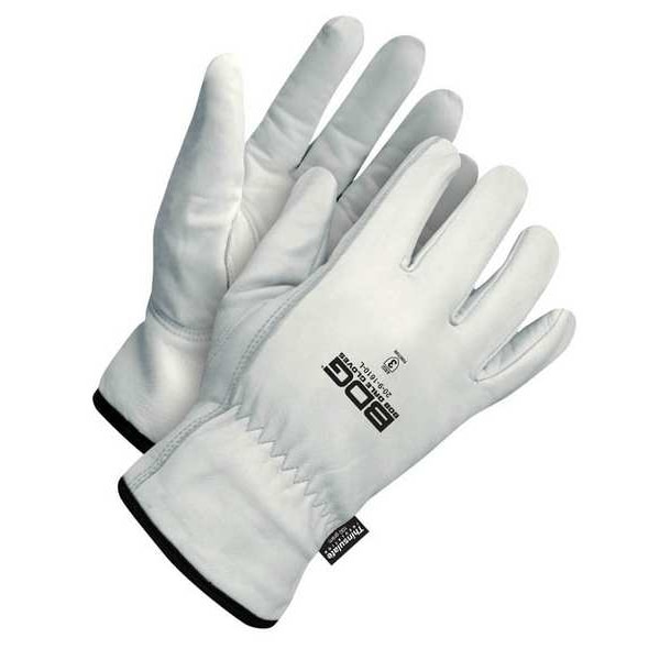 Bdg Leather Drivers Gloves, Goatskin Palm, Shirred Slip-On, White / White, 1 PR - 20-9-1610-XL