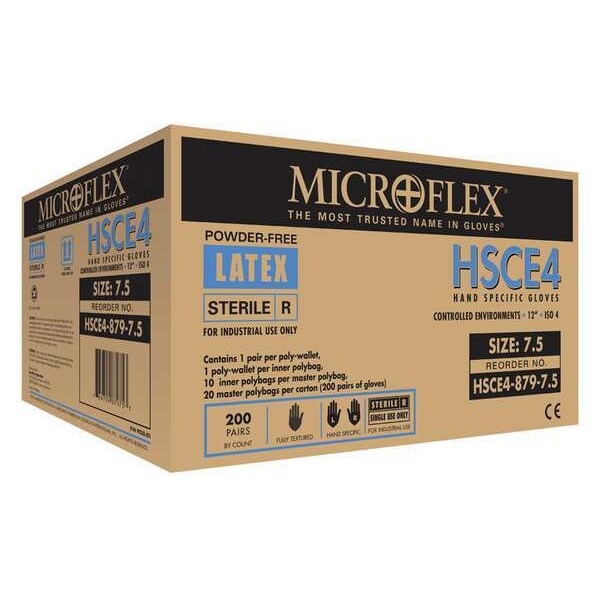 Ansell Sterile Cleanroom Gloves, 4 ISO Class, Latex, 12" L, 5.9 mil, Beige, XL, 200 PK - HSCE4-879