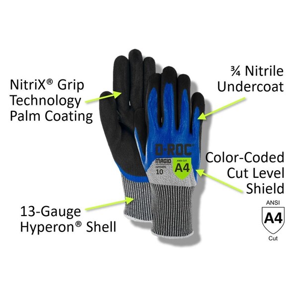 Magid Coated Gloves, 3/4, 4 Abrasion Level, Gray, , 10 1 PR - GPD49510