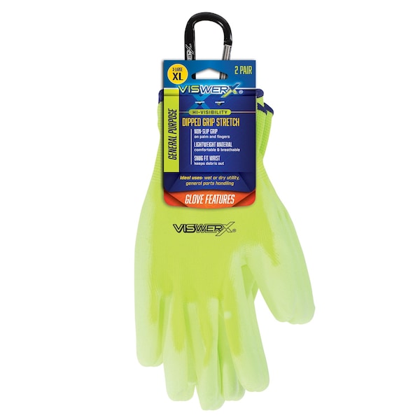 Viswerx Hi-Vis Lightweight Glove - PV Coated XL, PK 2 - 127-11003