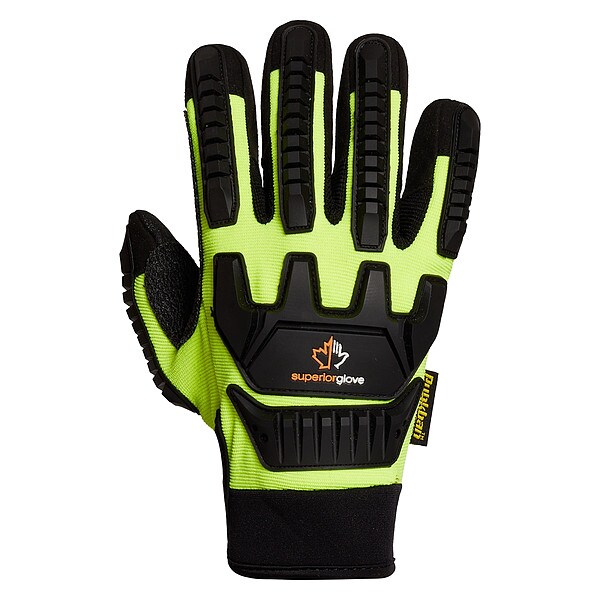 Superior Glove Mechanic Glove, Black/HV Green, M, PR - MXVSBPB-M