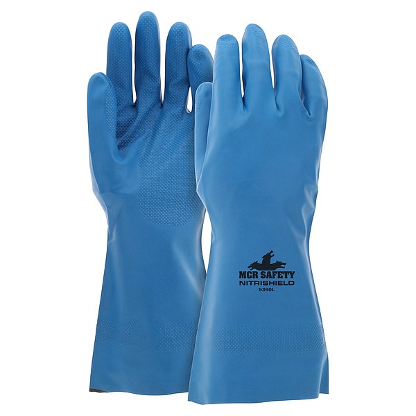 Mcr Safety NitriShield Chemical Resistant Gloves, Nitrile, 12 in L, 15 mil, Blue, S, 12 PK - 5360S
