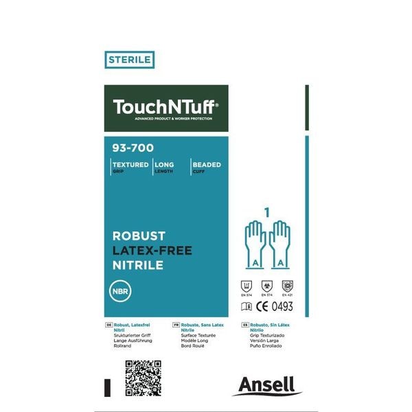 Ansell Sterile Cleanroom Gloves, 5 ISO Class, Nitrile, 12 in L, 5 mil, Green, XL, 200 PK - 93-700
