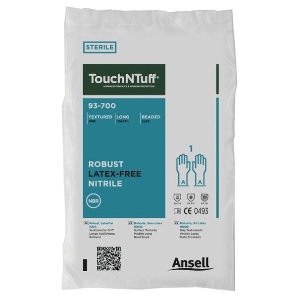 Ansell Sterile Cleanroom Gloves, 5 ISO Class, Nitrile, 12 in L, 5 mil, Green, XL, 200 PK - 93-700
