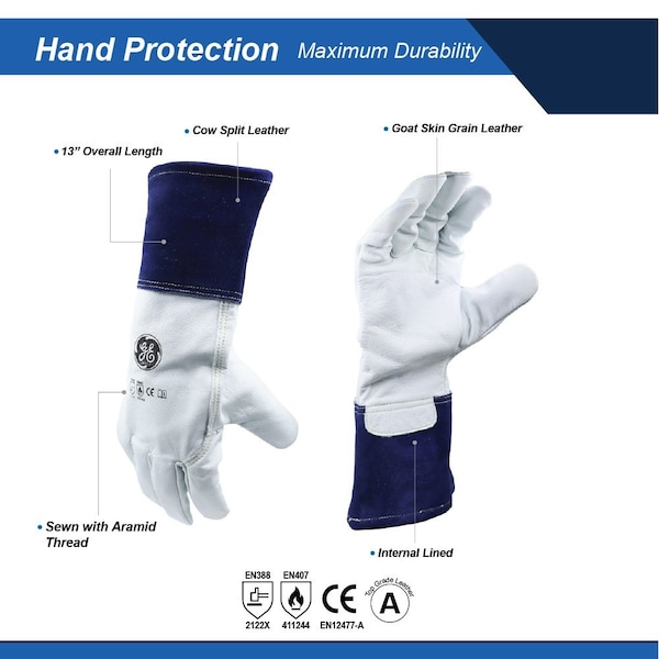 Ge GG345 Welding Gloves, Goatskin Grain Leather, L, 1 PR - GG345LC