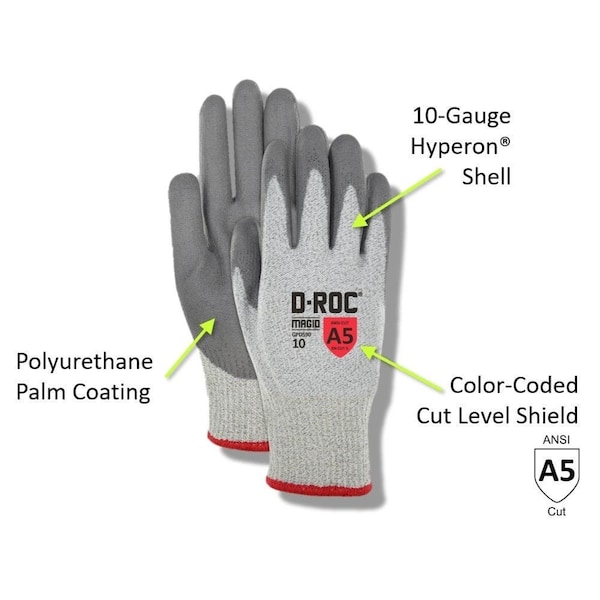 Magid DROC GPD590 ANSI Cut Level A5 Hyperon Blended Knit Gloves with Polyurethane Palm Coating - GPD590-12