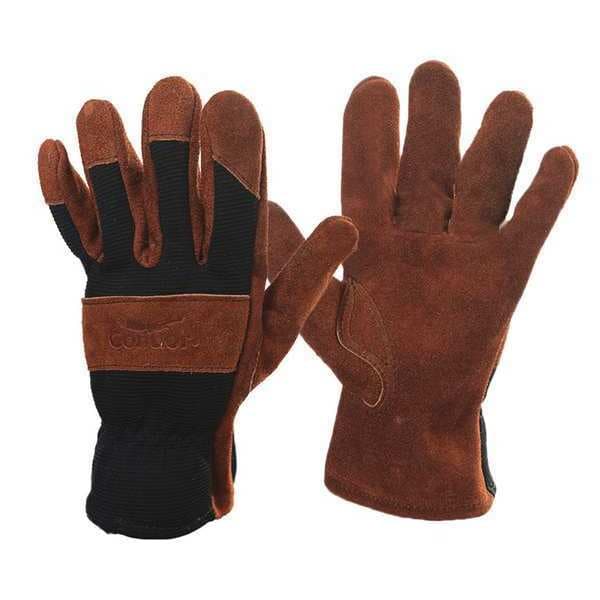 Condor Leather Gloves, Spandex Â®, Slip-On Cuff, Wing Thumb, Brown, M, 1 PR - 48WU50