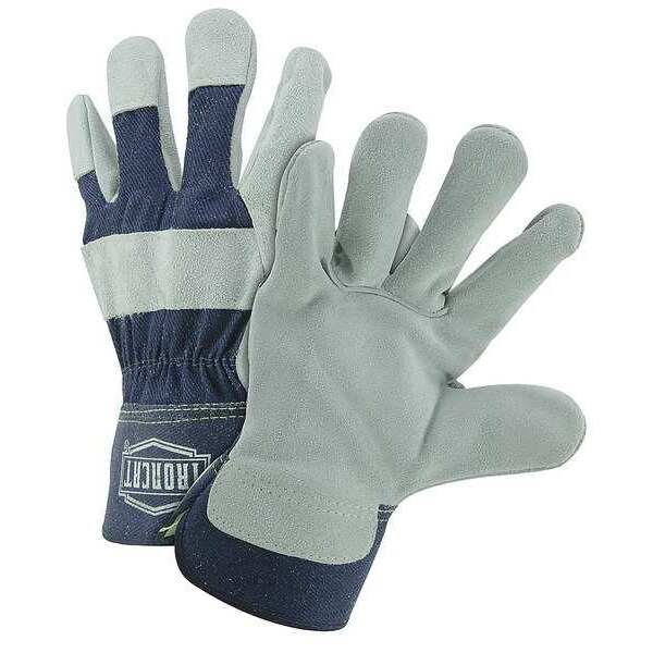 Pip Leather Palm Gloves, Cowhide, Safety Cuff, Wing Thumb, Full Finger, Blue, M, 12 PK - IC5/M