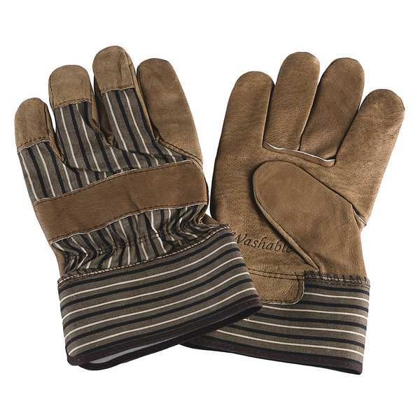 Condor Leather Gloves, Pigskin, Safety Cuff, Wing Thumb, Full Finger, Brown/Blue, L, 1 PR - 4TJZ1