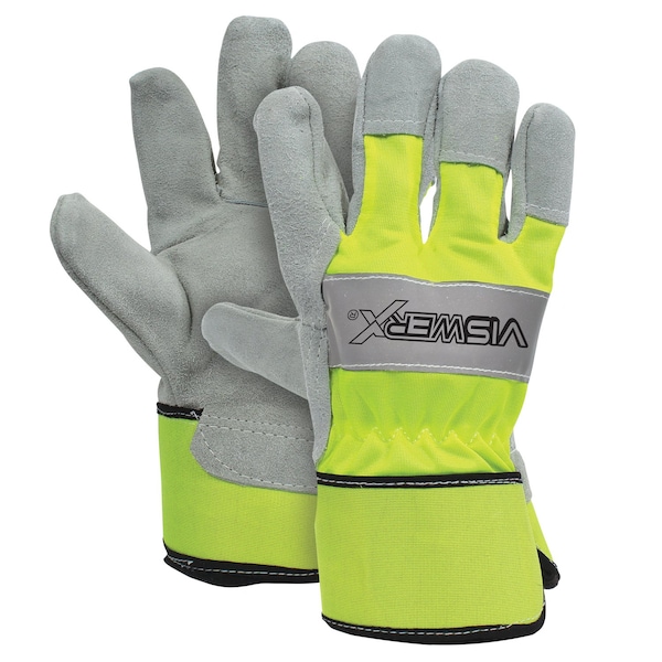 Viswerx Hi-Vis Lined Split Leather Palm Glove LG - 127-11052