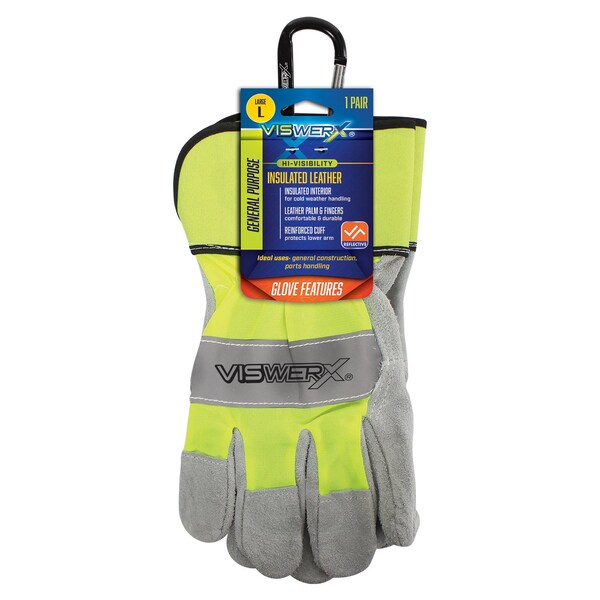 Viswerx Hi-Vis Lined Split Leather Palm Glove LG - 127-11052