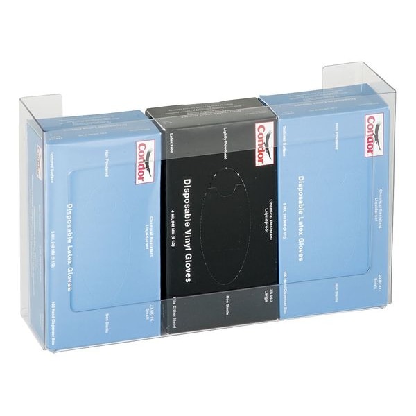 Zoro Select Glove Box Dispenser, Acrylic Plastic, Holds (3) Boxes , Clear , 10"H x 15-3/4"W x 3-3/4"D - 6GLA6
