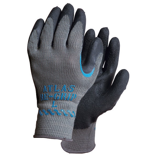 Showa Coated Gloves, Natural Rubber Latex, Crinkled, Palm, 3 Abrasion Level, Black/Gray, XL (10) 1 PR - 330XL-10-V