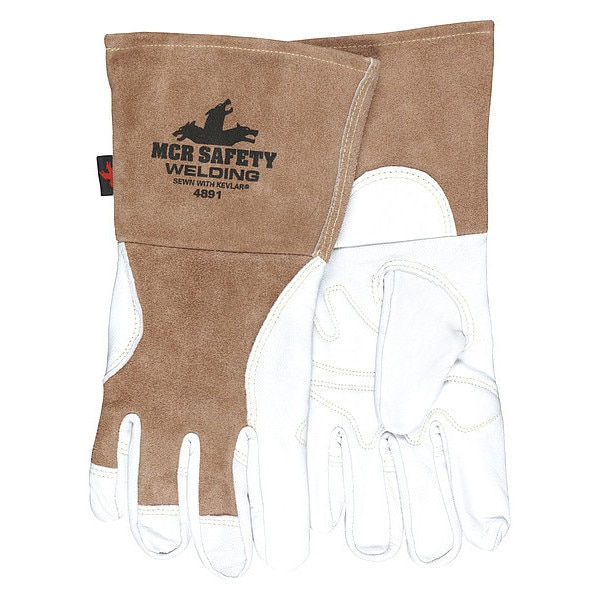 Mcr Safety 4891 Welding Leather Glove, Gauntlet Cuff, Wing Thumb, Premium Goatskin, XL, 1 PR - 4891XL