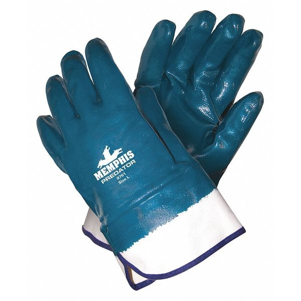 Mcr Safety Coated Gloves, Nitrile, Smooth, Full, 0 Abrasion Level, Blue, L 1 PR - 9761