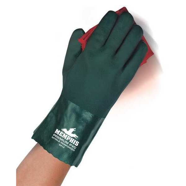 Mcr Safety 6412 Chemical Resistant Gloves, PVC, 12 in L, Not Rated, Green, L, 12 PK - 6412